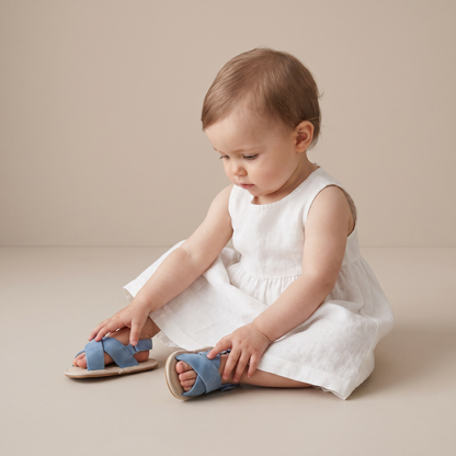 Denim Cross-Strap Bow Sandals