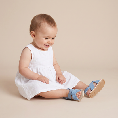 Denim Cross-Strap Bow Sandals