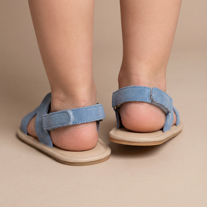 Denim Cross-Strap Bow Sandals