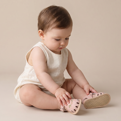 Embroidered Floral Closed-Toe Sandals