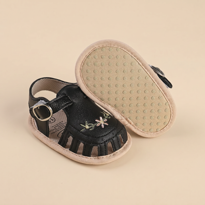 Embroidered Floral Closed-Toe Sandals