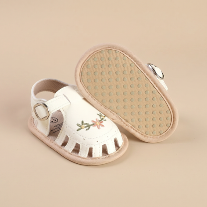 Embroidered Floral Closed-Toe Sandals