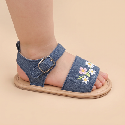 Embroidered Daisy Buckle Sandals