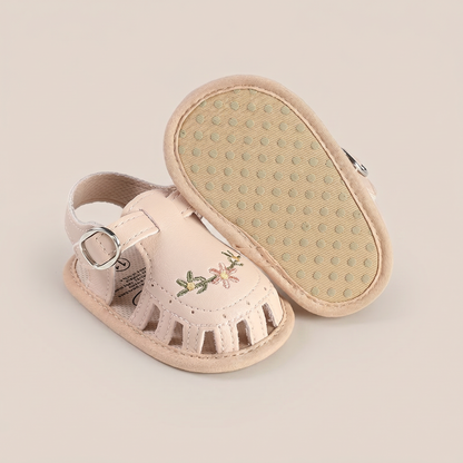 Embroidered Floral Closed-Toe Sandals