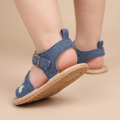 Embroidered Daisy Buckle Sandals