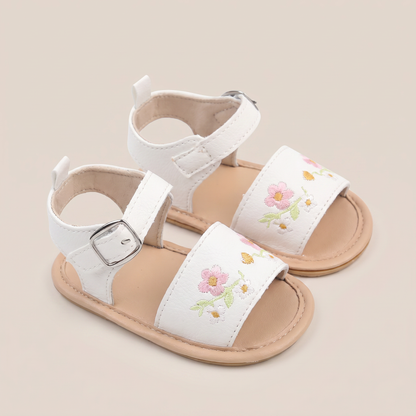 Embroidered Daisy Buckle Sandals