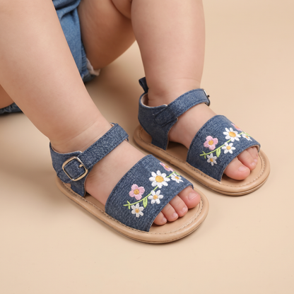 Embroidered Daisy Buckle Sandals