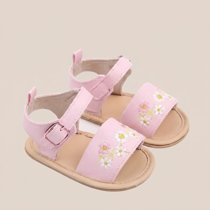 Embroidered Daisy Buckle Sandals