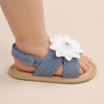 Chiffon Flower Flat Sandals