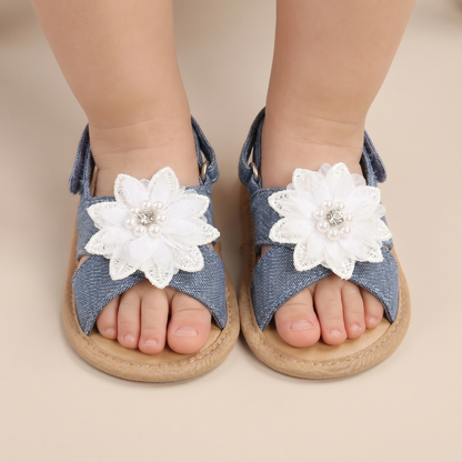 Chiffon Flower Flat Sandals