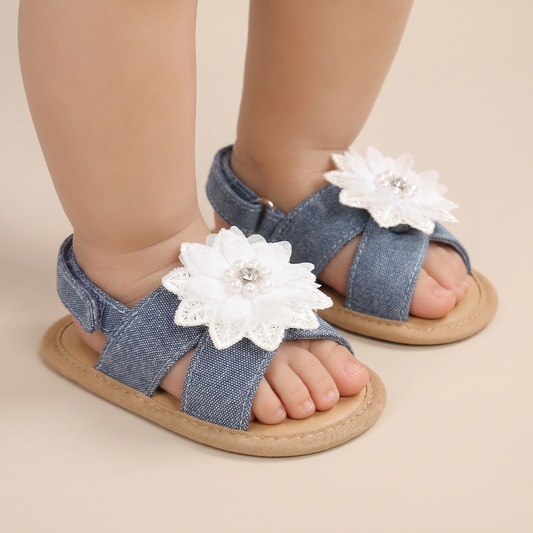 Chiffon Flower Flat Sandals