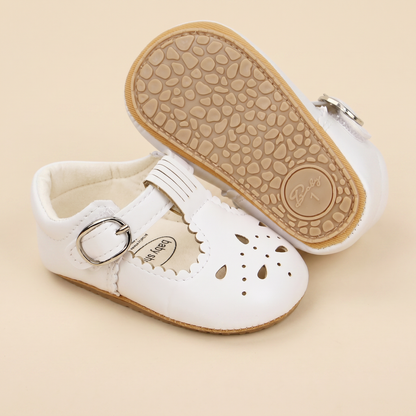 Perforated T-Strap Buckle Shoes
