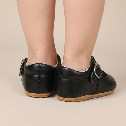 Perforated T-Strap Buckle Shoes