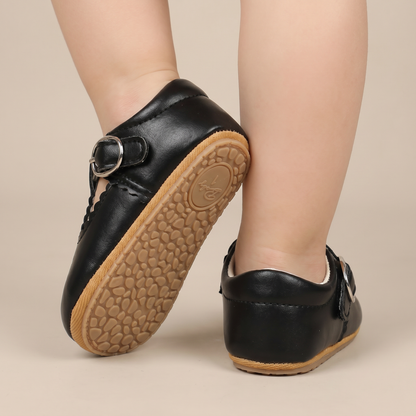 Perforated T-Strap Buckle Shoes