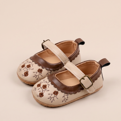 Two-Tone Floral Embroidered Mary Jane