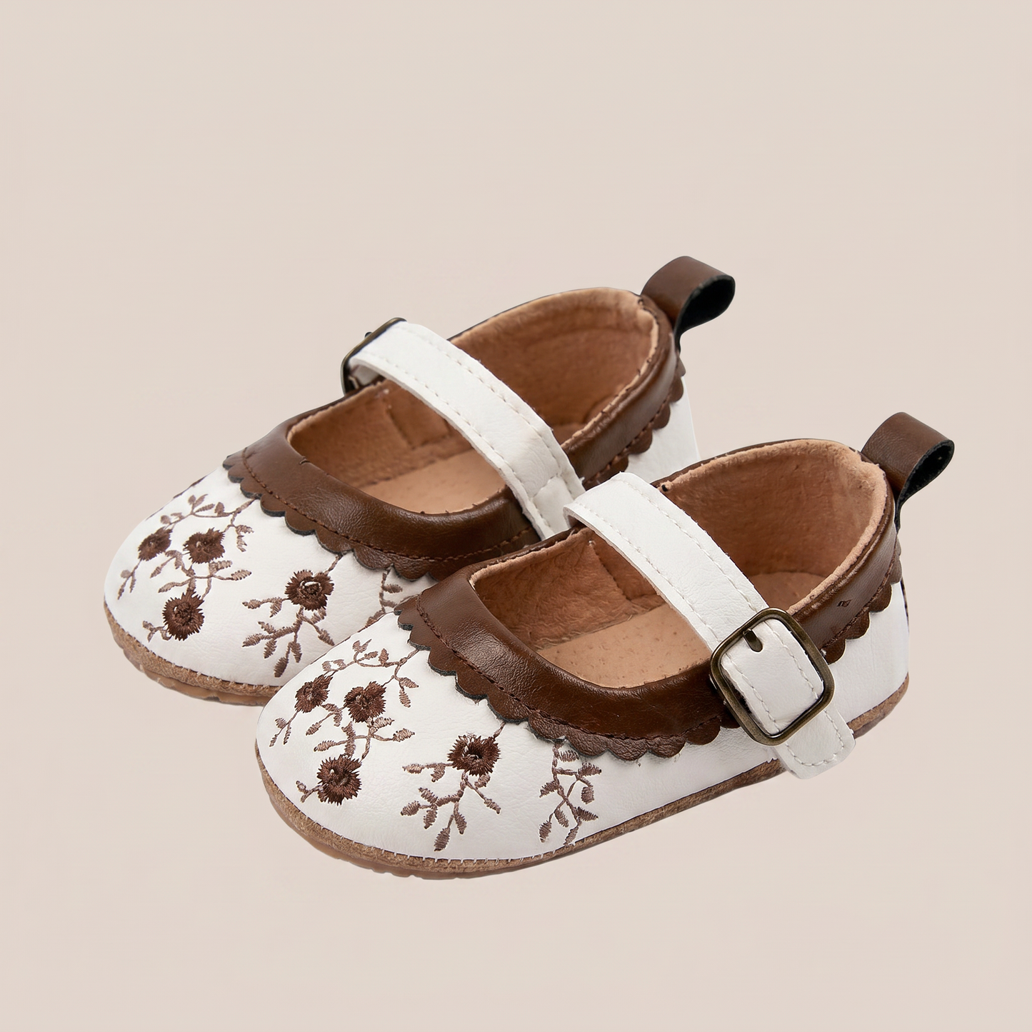 Two-Tone Floral Embroidered Mary Jane