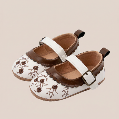 Two-Tone Floral Embroidered Mary Jane