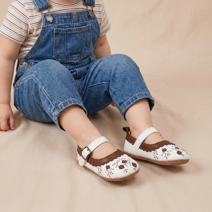 Two-Tone Floral Embroidered Mary Jane