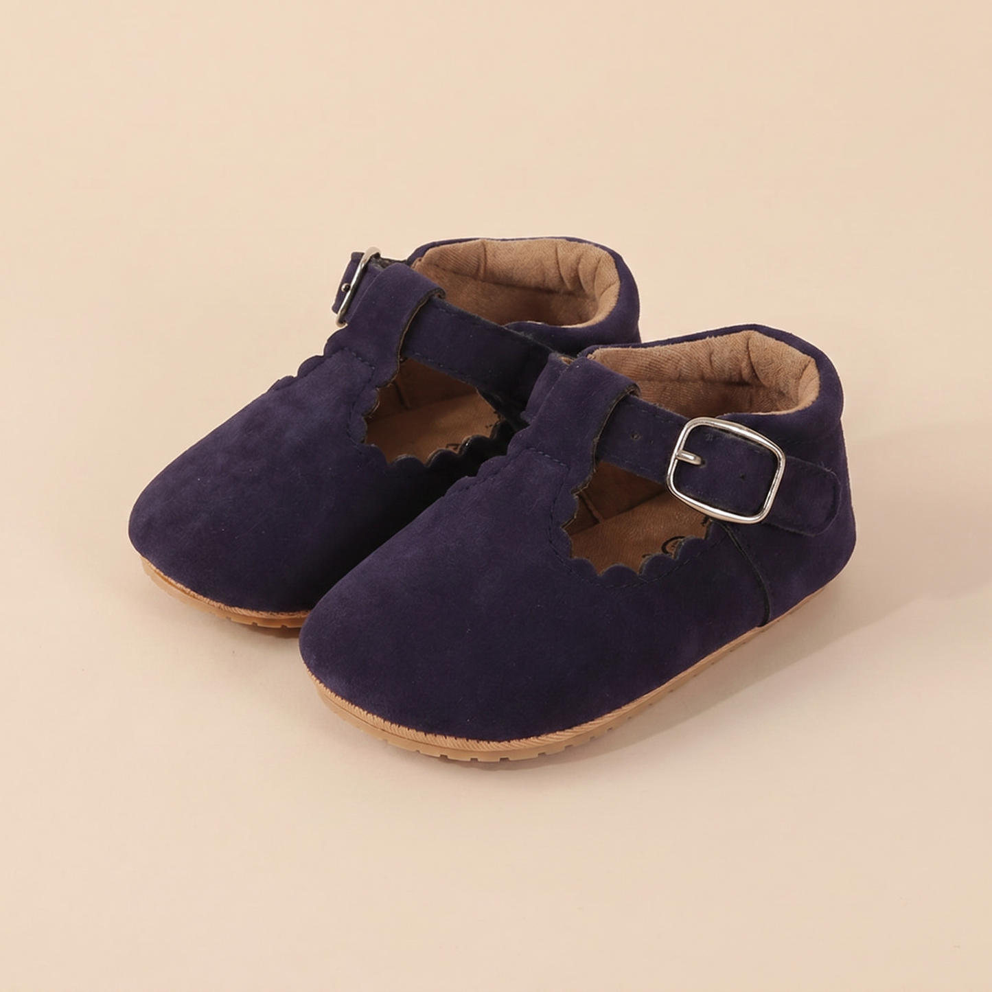 Scallop T-Strap Buckle Shoes