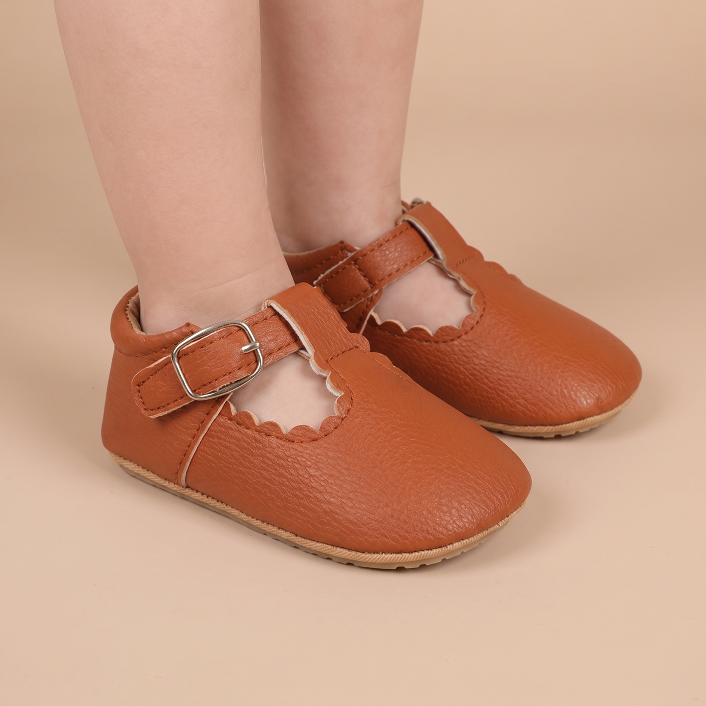 Scallop T-Strap Buckle Shoes