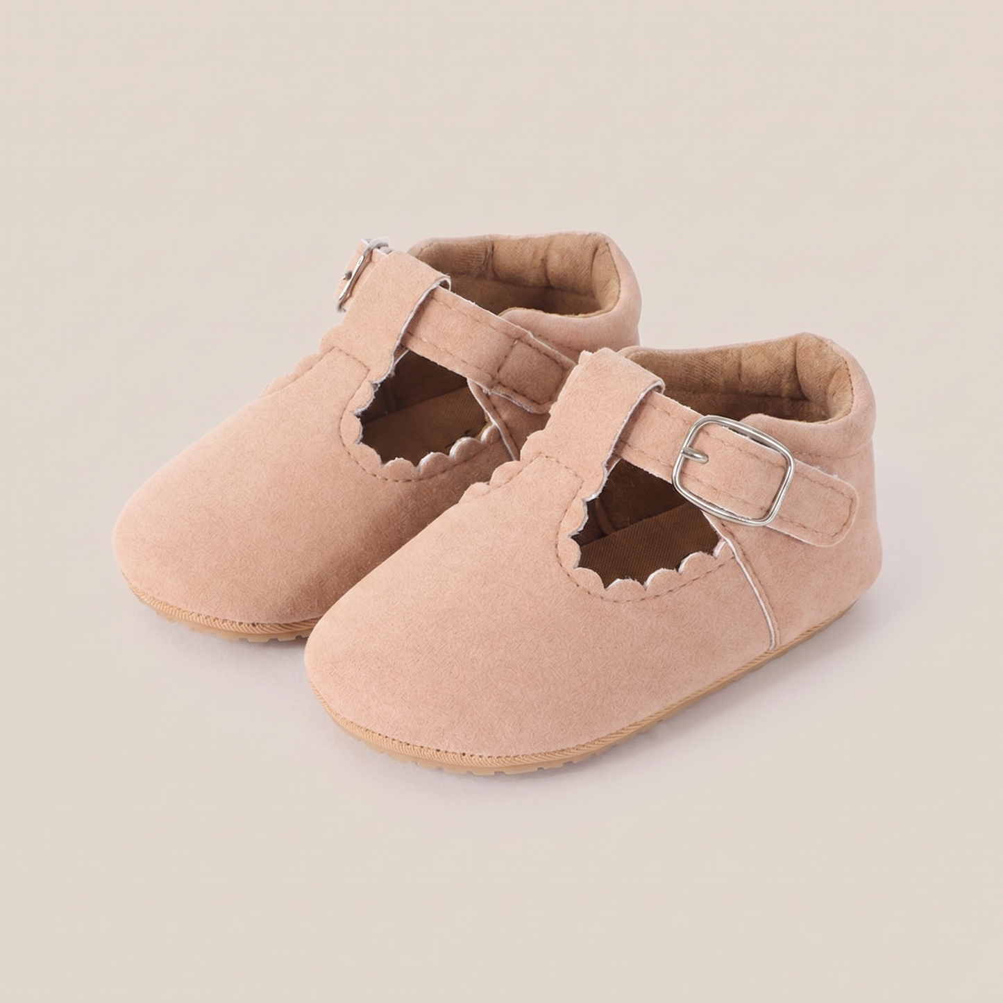 Scallop T-Strap Buckle Shoes