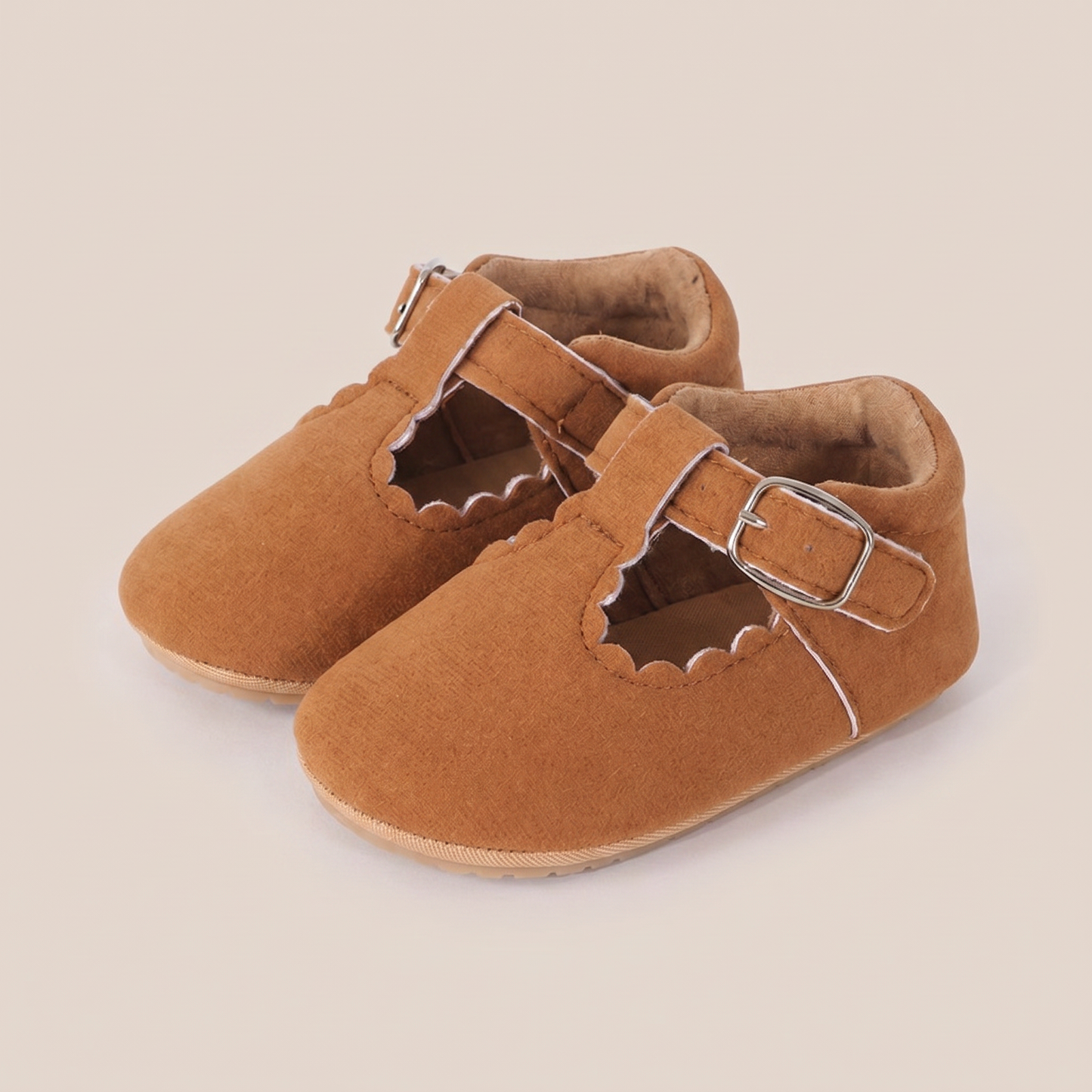 Scallop T-Strap Buckle Shoes
