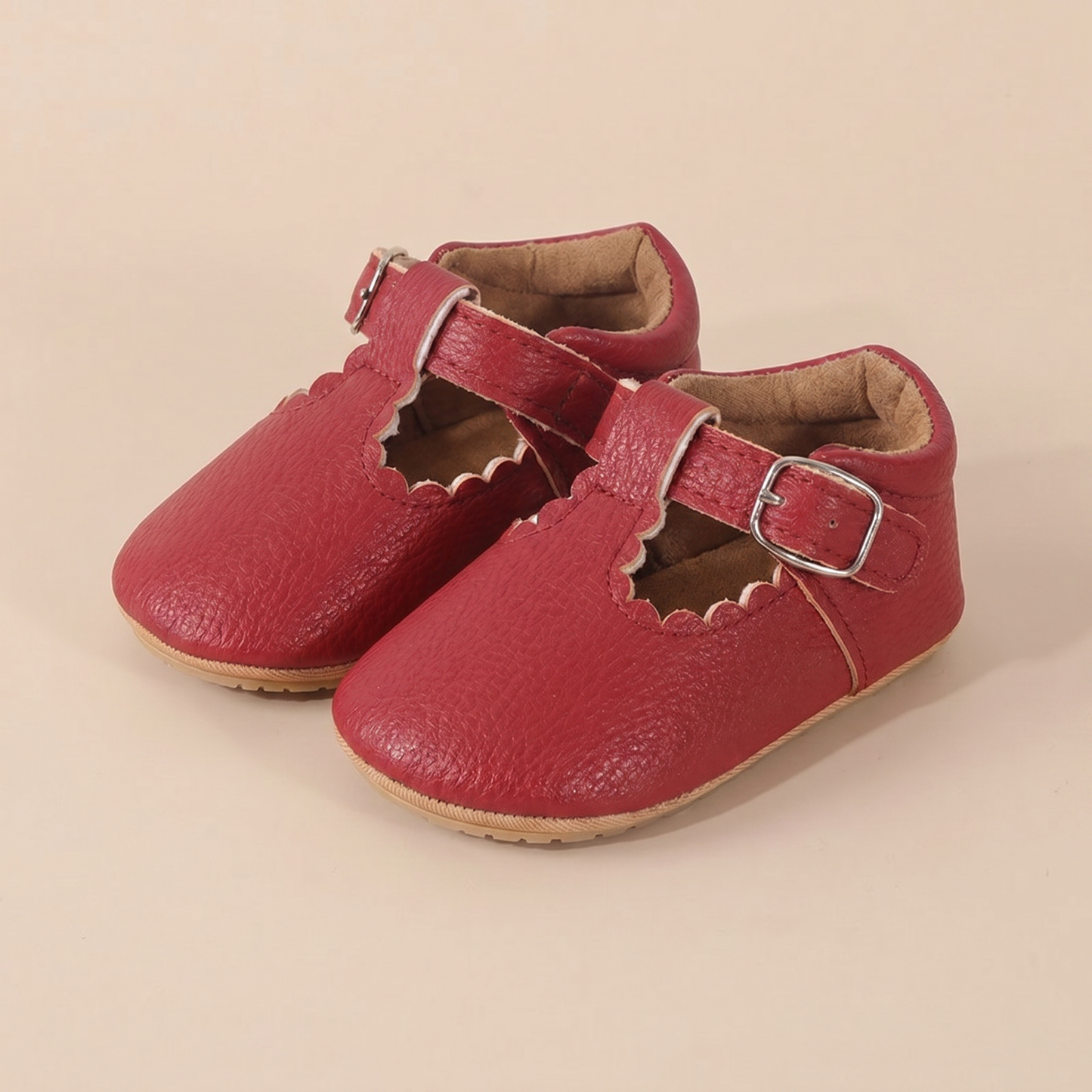 Scallop T-Strap Buckle Shoes