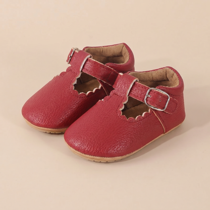 Scallop T-Strap Buckle Shoes