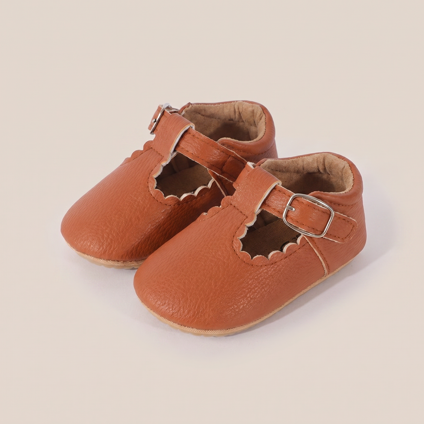 Scallop T-Strap Buckle Shoes