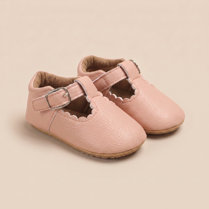 Scallop T-Strap Buckle Shoes