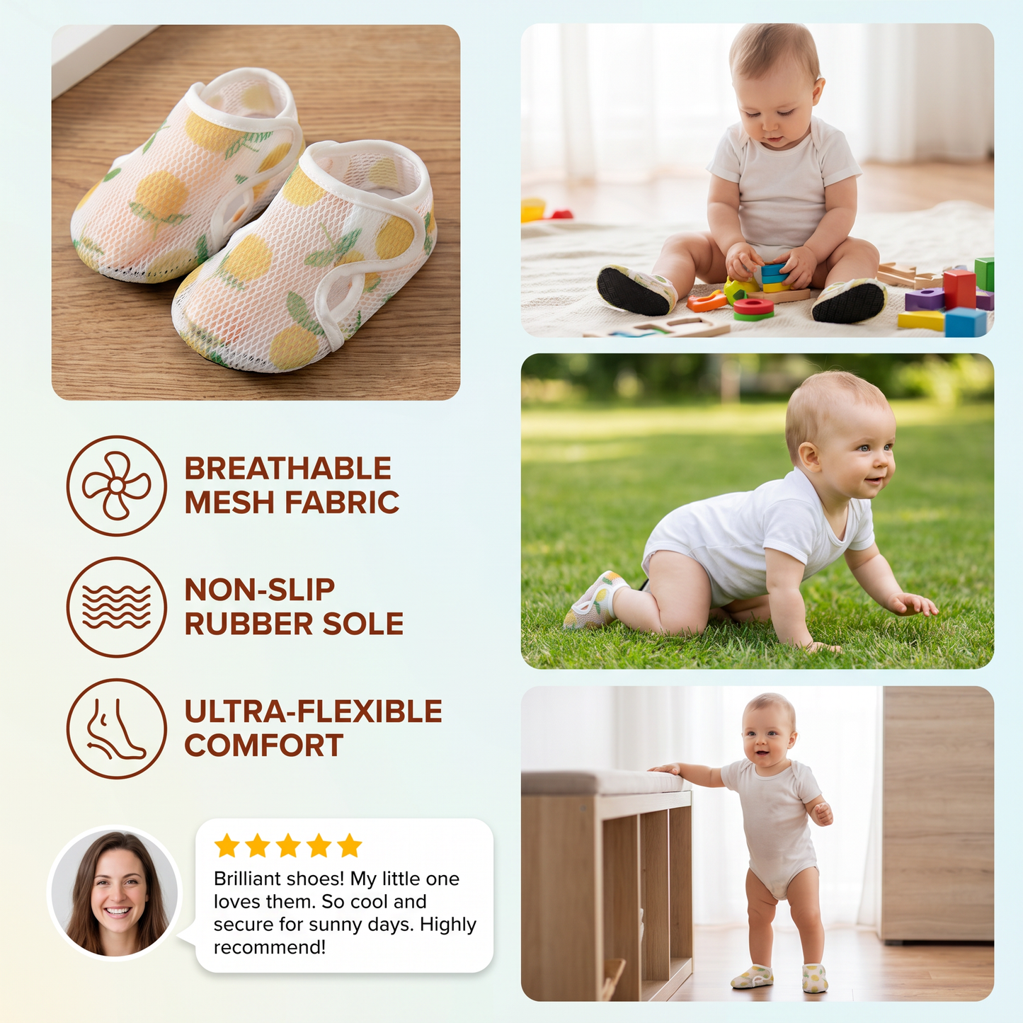 Summer Baby Shoes Made from Breathable Fabric in a Fruit Design