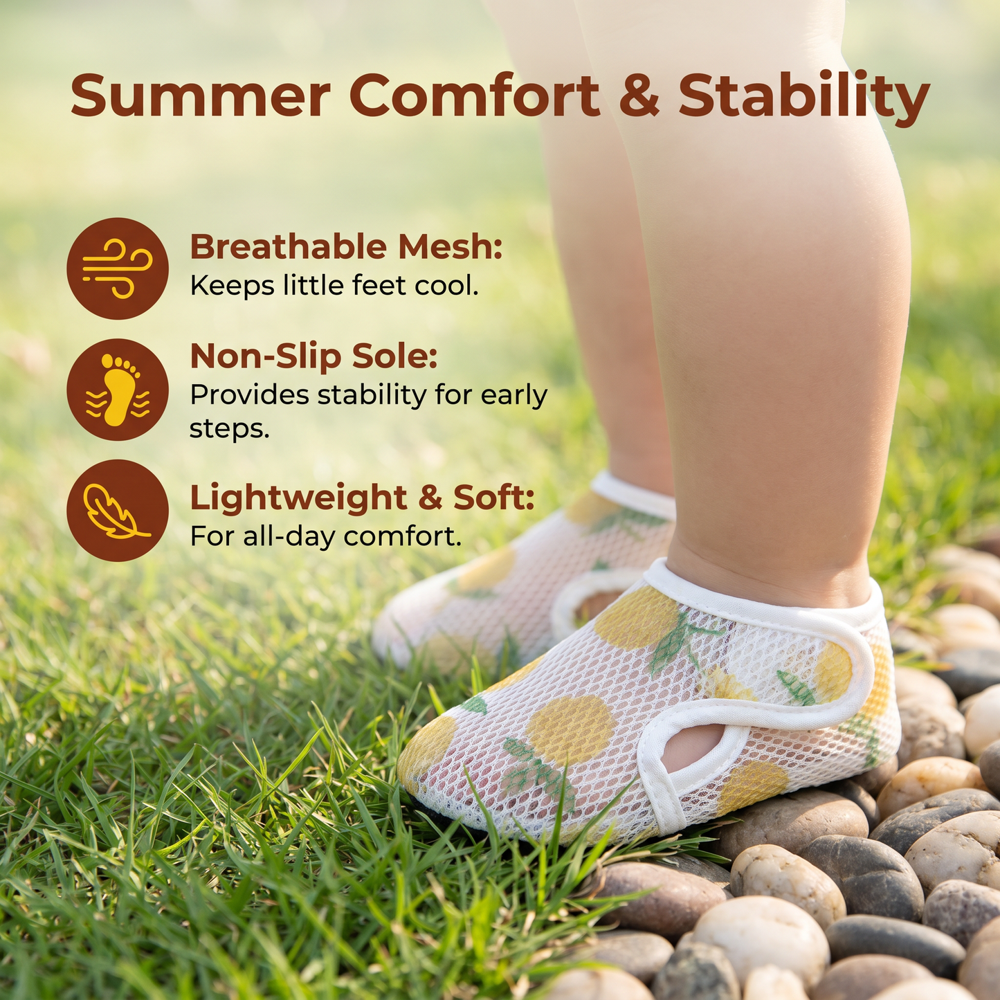 Summer Baby Shoes Made from Breathable Fabric in a Fruit Design