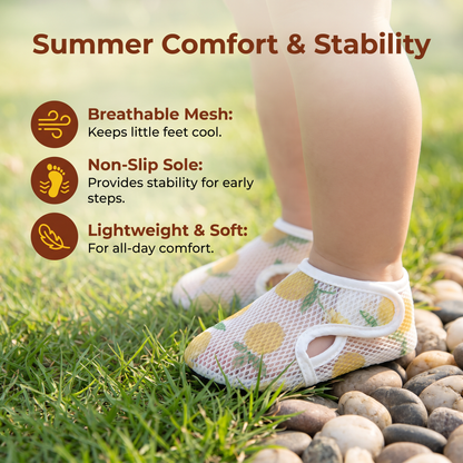Summer Baby Shoes Made from Breathable Fabric in a Fruit Design