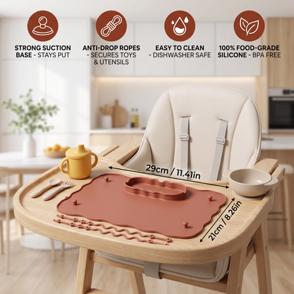 Non-Slip Silicone Baby Placemat with Suction Cup and Anti-Drop Rope