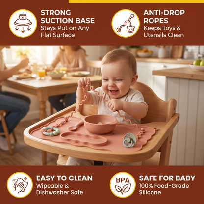Non-Slip Silicone Baby Placemat with Suction Cup and Anti-Drop Rope