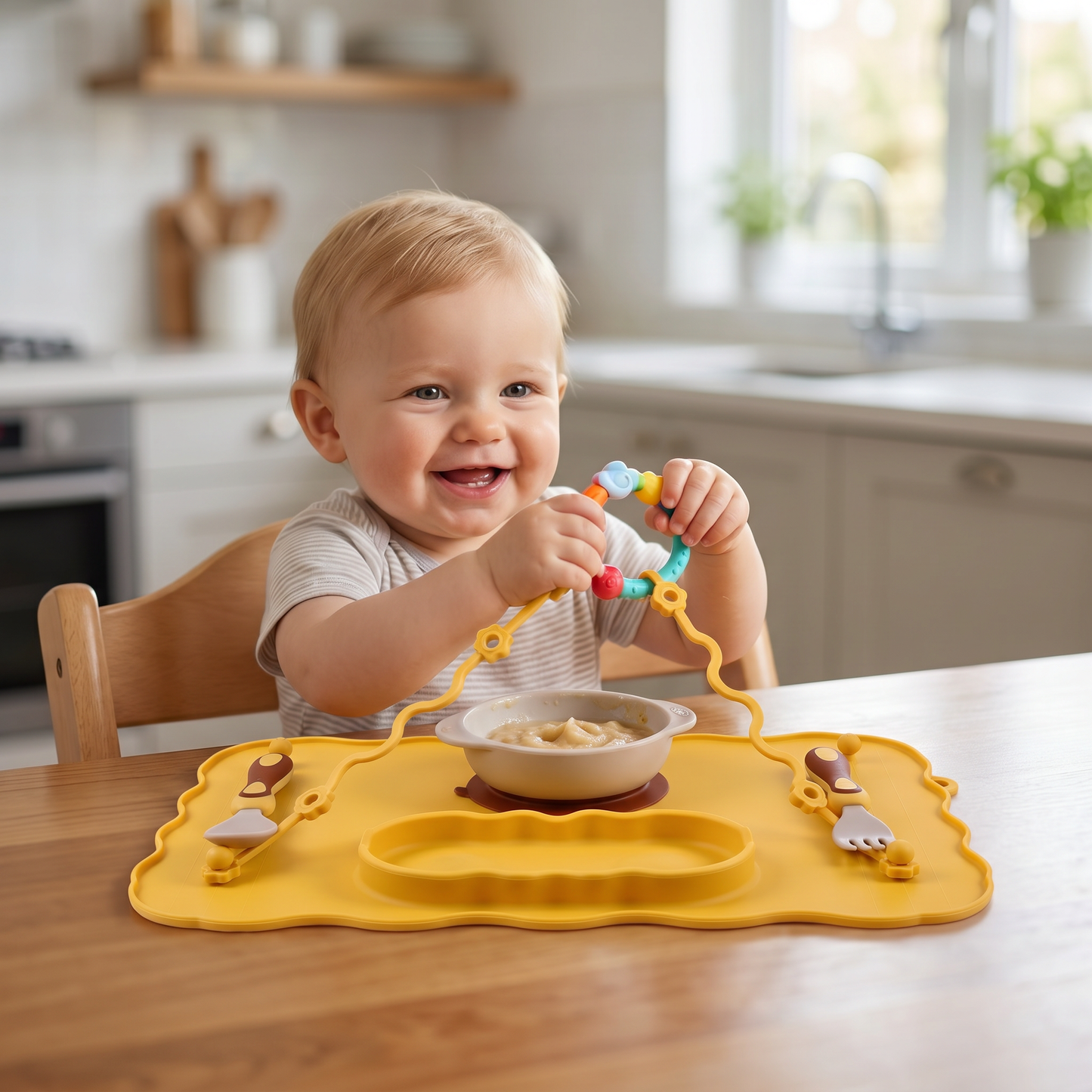 Non-Slip Silicone Baby Placemat with Suction Cup and Anti-Drop Rope