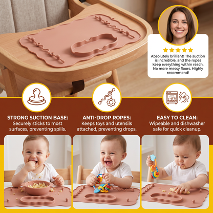 Non-Slip Silicone Baby Placemat with Suction Cup and Anti-Drop Rope