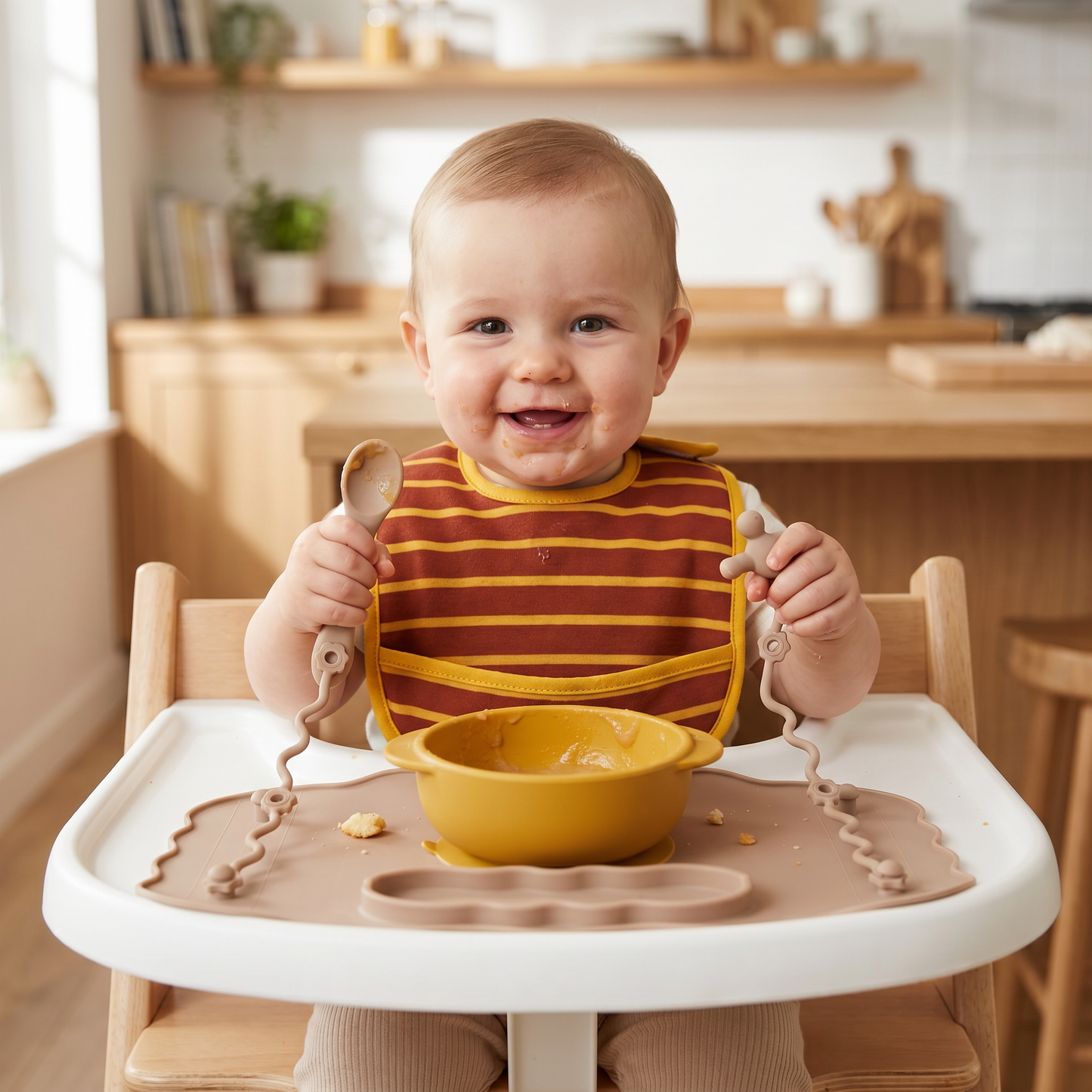 Non-Slip Silicone Baby Placemat with Suction Cup and Anti-Drop Rope