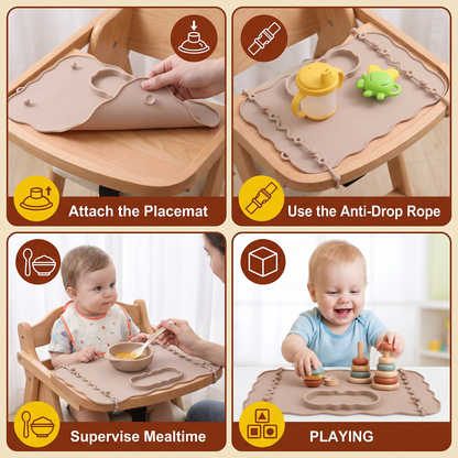 Non-Slip Silicone Baby Placemat with Suction Cup and Anti-Drop Rope