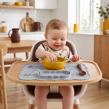 Non-Slip Silicone Baby Placemat with Suction Cup and Anti-Drop Rope