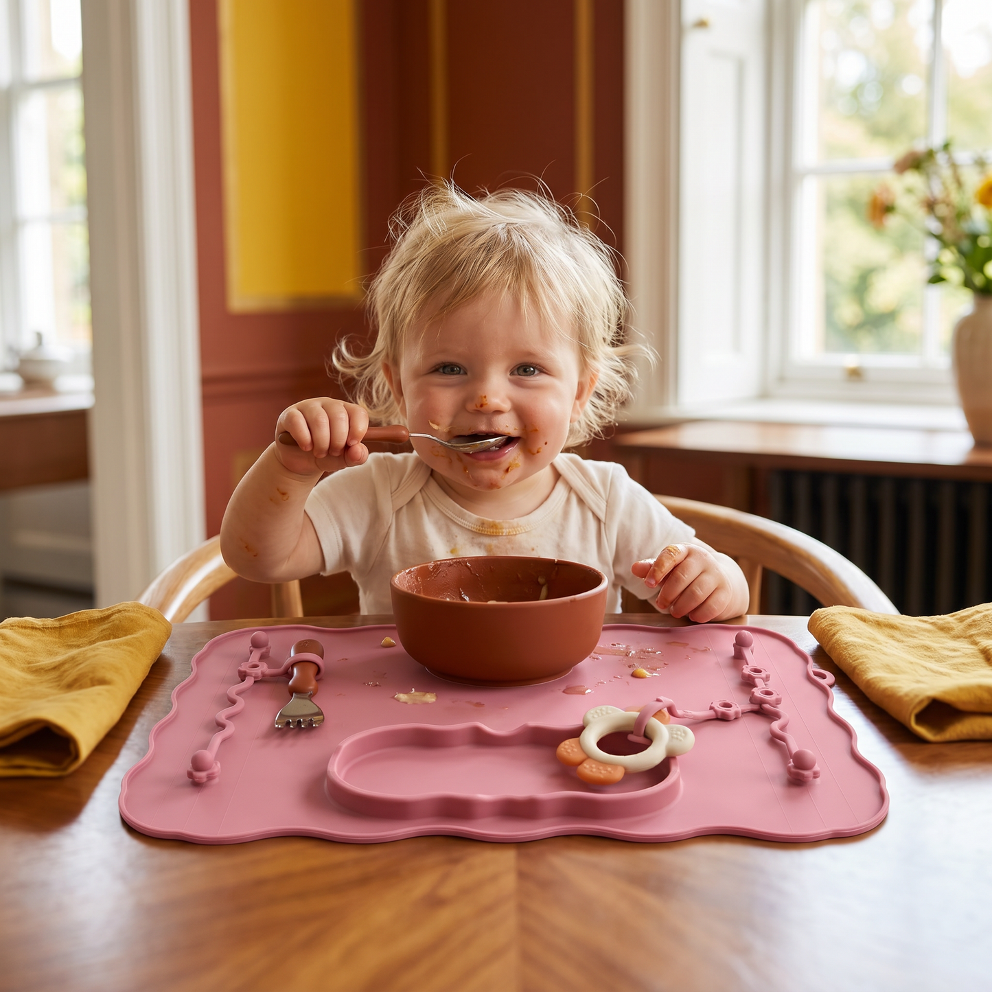 Non-Slip Silicone Baby Placemat with Suction Cup and Anti-Drop Rope