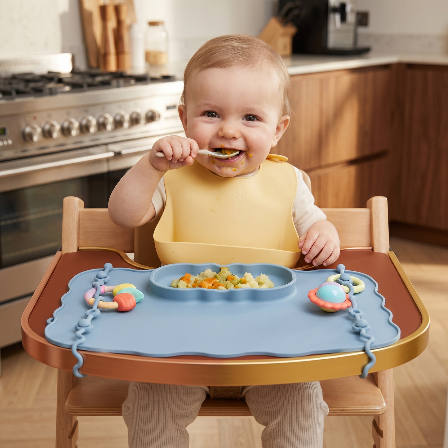 Non-Slip Silicone Baby Placemat with Suction Cup and Anti-Drop Rope