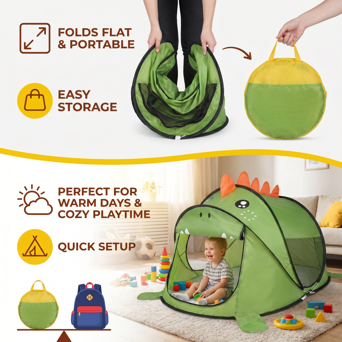 Foldable Dino Play Tent for Kids – Perfect for Warm Days & Cozy Playtime