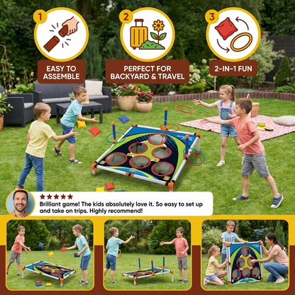 2-in-1 Cornhole & Ring Toss Game Set – Easy to Assemble, Perfect for the Backyard & Travel