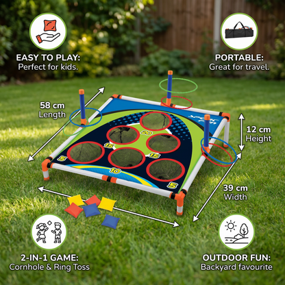 2-in-1 Cornhole & Ring Toss Game Set – Easy to Assemble, Perfect for the Backyard & Travel