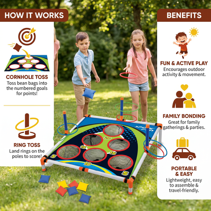 2-in-1 Cornhole & Ring Toss Game Set – Easy to Assemble, Perfect for the Backyard & Travel
