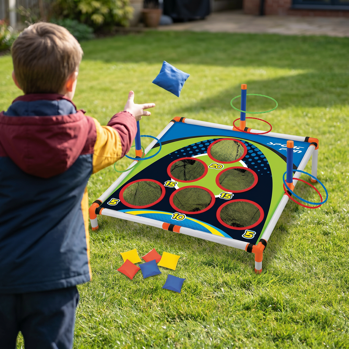 2-in-1 Cornhole & Ring Toss Game Set – Easy to Assemble, Perfect for the Backyard & Travel