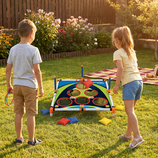2-in-1 Cornhole & Ring Toss Game Set – Easy to Assemble, Perfect for the Backyard & Travel