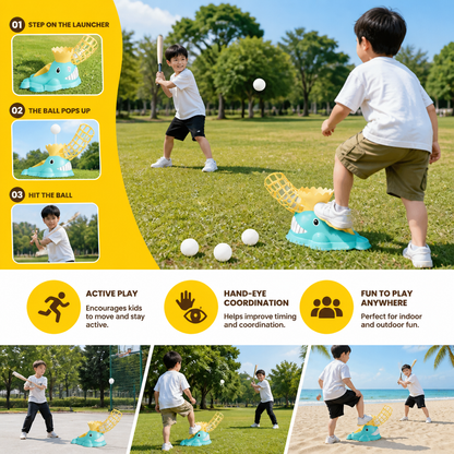 Step-On Baseball Pitching Machine with Bat & Balls for Kids