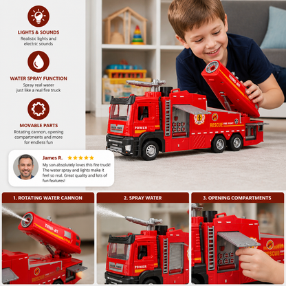 Pull-Back Fire Truck Toy with Water Spray, Lights & Sounds